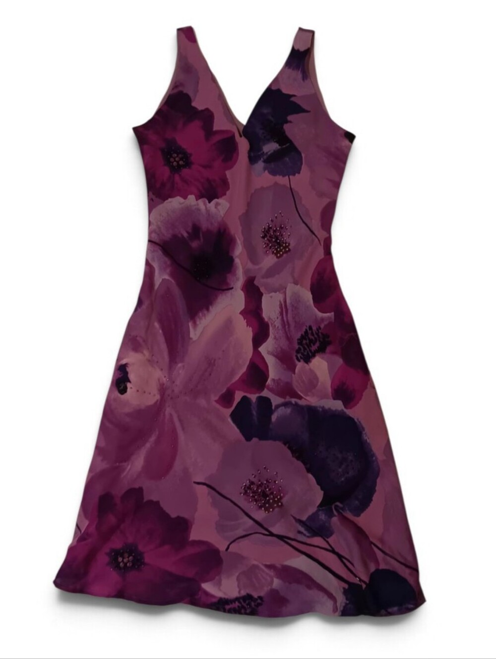 ​VTG Georgiou Studio Beaded Floral Watercolor Silk Chiffon Cocktail Dress